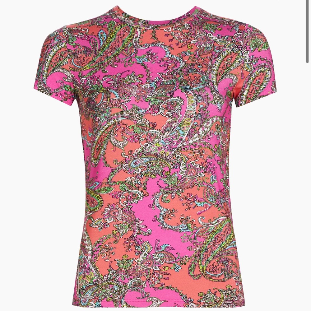 L’Agence Ressi paisley stretch top Crewneck Tee small NEW pink orange tshirt